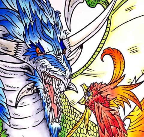 Copic Coloring Project - Dragon vs. Phoenix Close Up| Tracy Marie Lewis | www.stuffnthingz.com