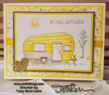 Hello Happy Camper Yellow Camping Card | Tracy Marie Lewis | www.stuffnthingz.com